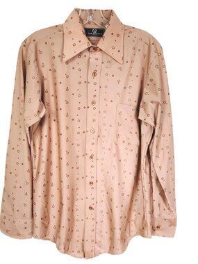 Vtg 70s Van Heusen Disco Shirt Tan Blush Geometric Dot Butterfly Dagger Collar M